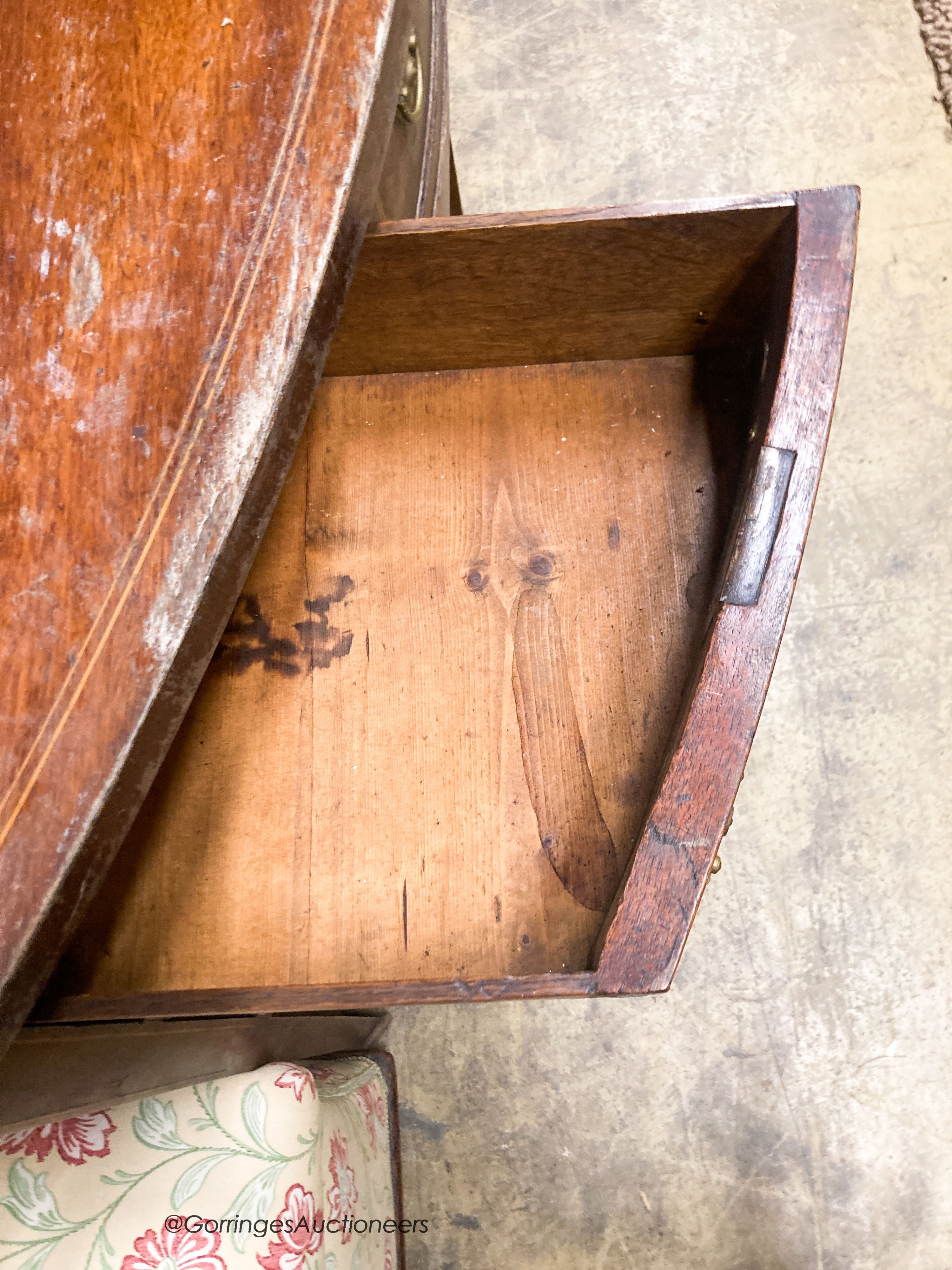 A George III mahogany bow front sideboard, W.150cm D.62cm H.90cm